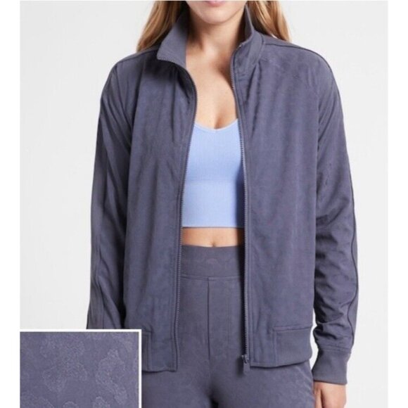 Athleta Brooklyn Bomber Jacket, Leopard Medieval Violet SIZE 2X - Picture 1 of 13
